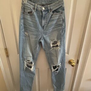 American Eagle Outfitters Light Blue Straight Leg Stretch Ripped Jeans